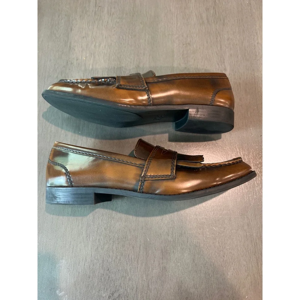 Zara Brown Kiltie Fringe Penny Loafers Women Size 41 (10)Burnished Slip On Shoes